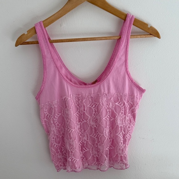 Free People Cosette Corset Tank button-up top with a floral lace overlay pink - Picture 14 of 16